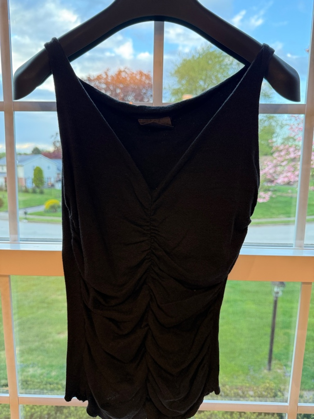 Michael Stars Black Ruched V-Neck Tank